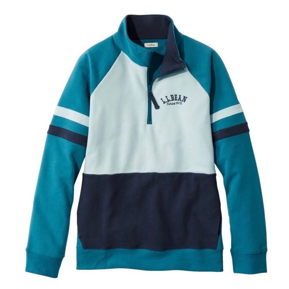 LL Bean Women's Blue 1912 Sweatshirt 1/4â Colorblock Pullover Size MEDIUM